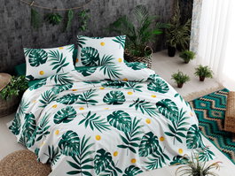 L'essentiel linge de maison Conjunto de doble piqué Monstera - Green v2